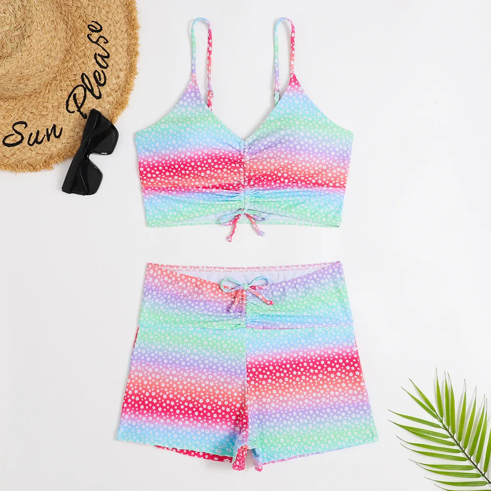 Rafa Damen Bikini Set | Blumenmuster, Hochbundhose, Bikini Mit Hohem Beinausschnitt- S-6XL