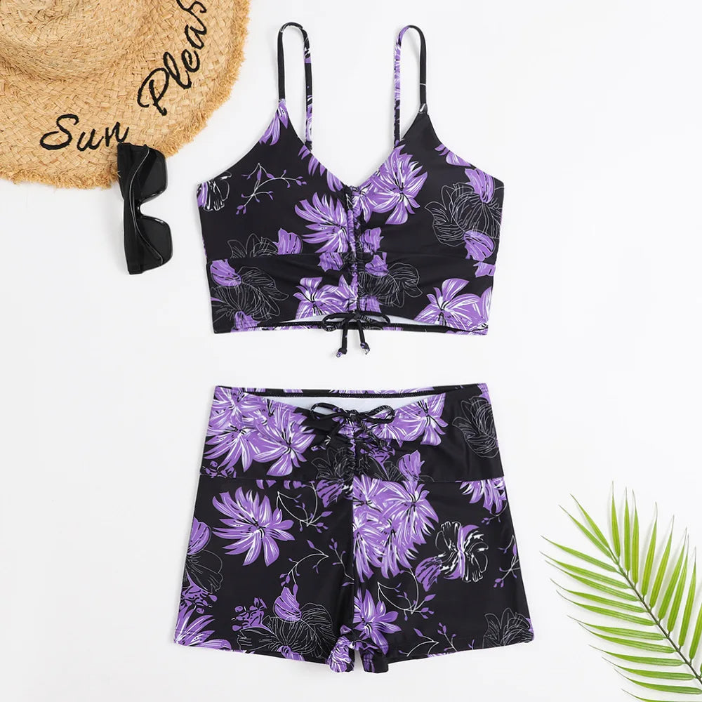 Rafa Damen Bikini Set | Blumenmuster, Hochbundhose, Bikini Mit Hohem Beinausschnitt- S-6XL