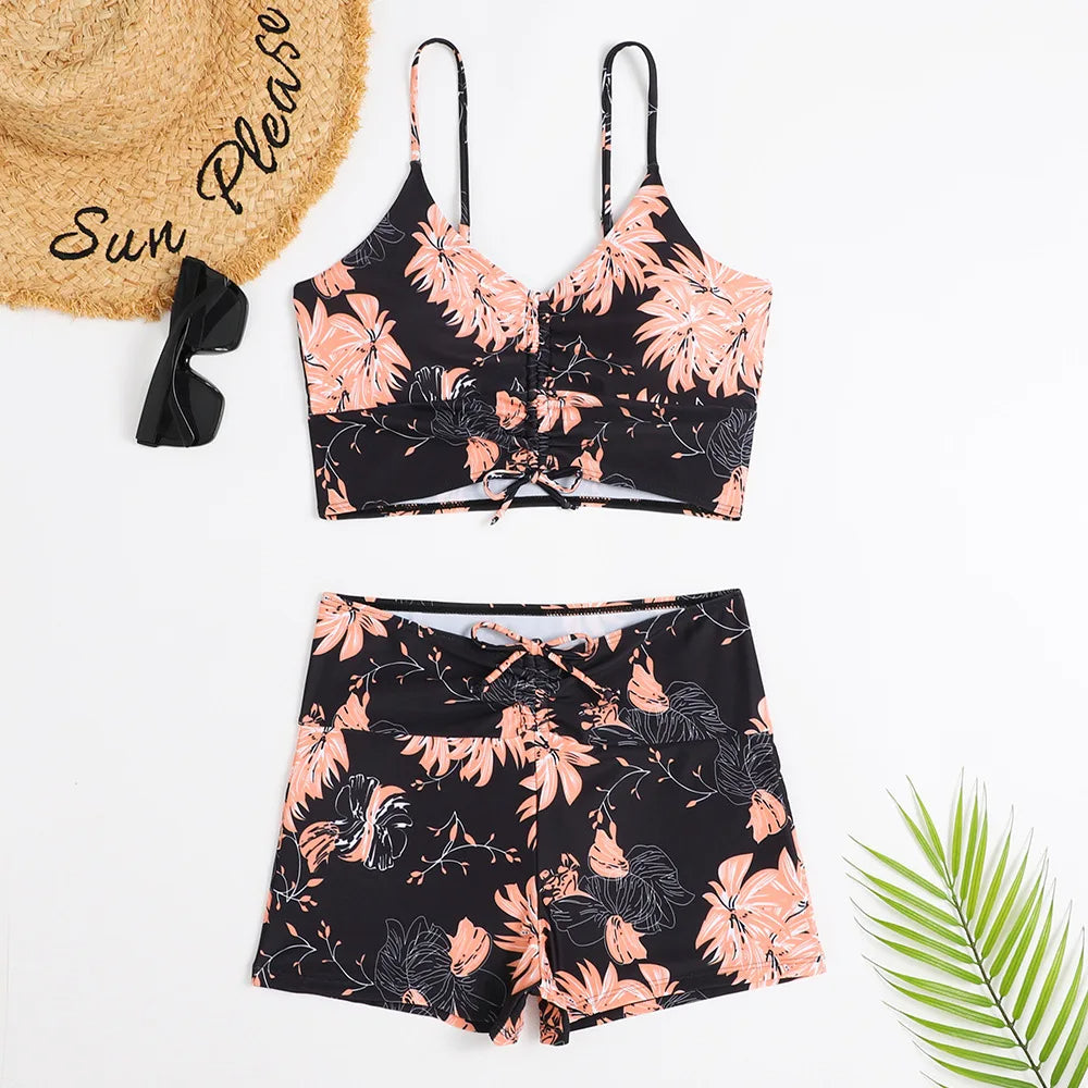 Rafa Damen Bikini Set | Blumenmuster, Hochbundhose, Bikini Mit Hohem Beinausschnitt- S-6XL