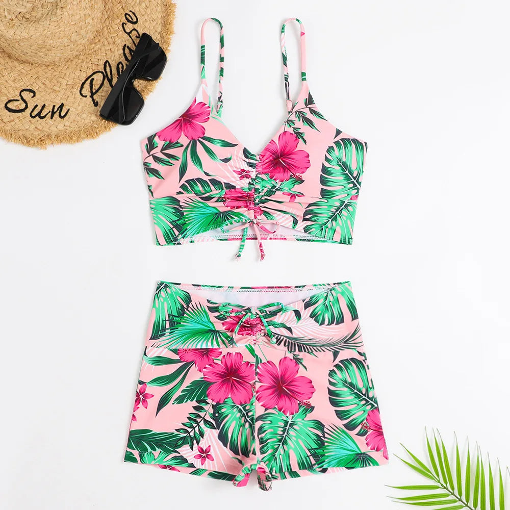 Rafa Damen Bikini Set | Blumenmuster, Hochbundhose, Bikini Mit Hohem Beinausschnitt- S-6XL