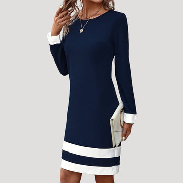 Rina Damen Kleid | Mittellang mit Rundhalsausschnitt, Langarm, Vielseitig Kombinierbar