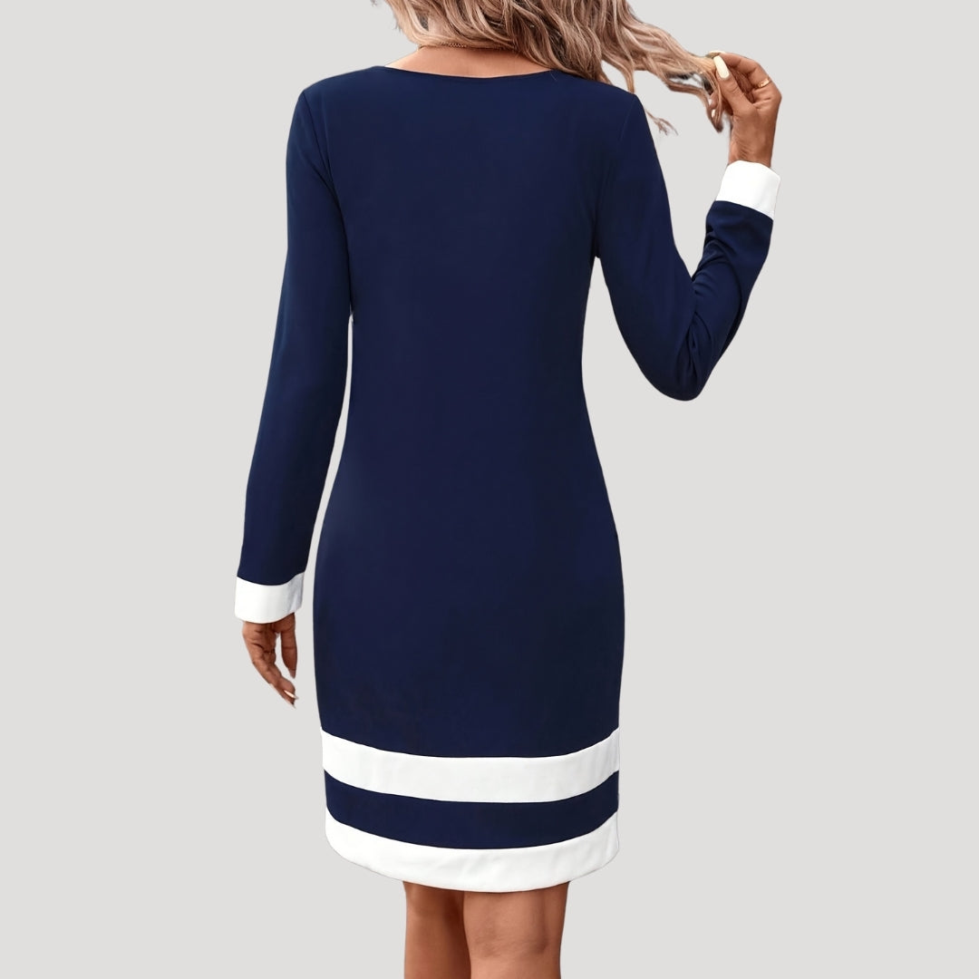 Rina Damen Kleid | Mittellang mit Rundhalsausschnitt, Langarm, Vielseitig Kombinierbar