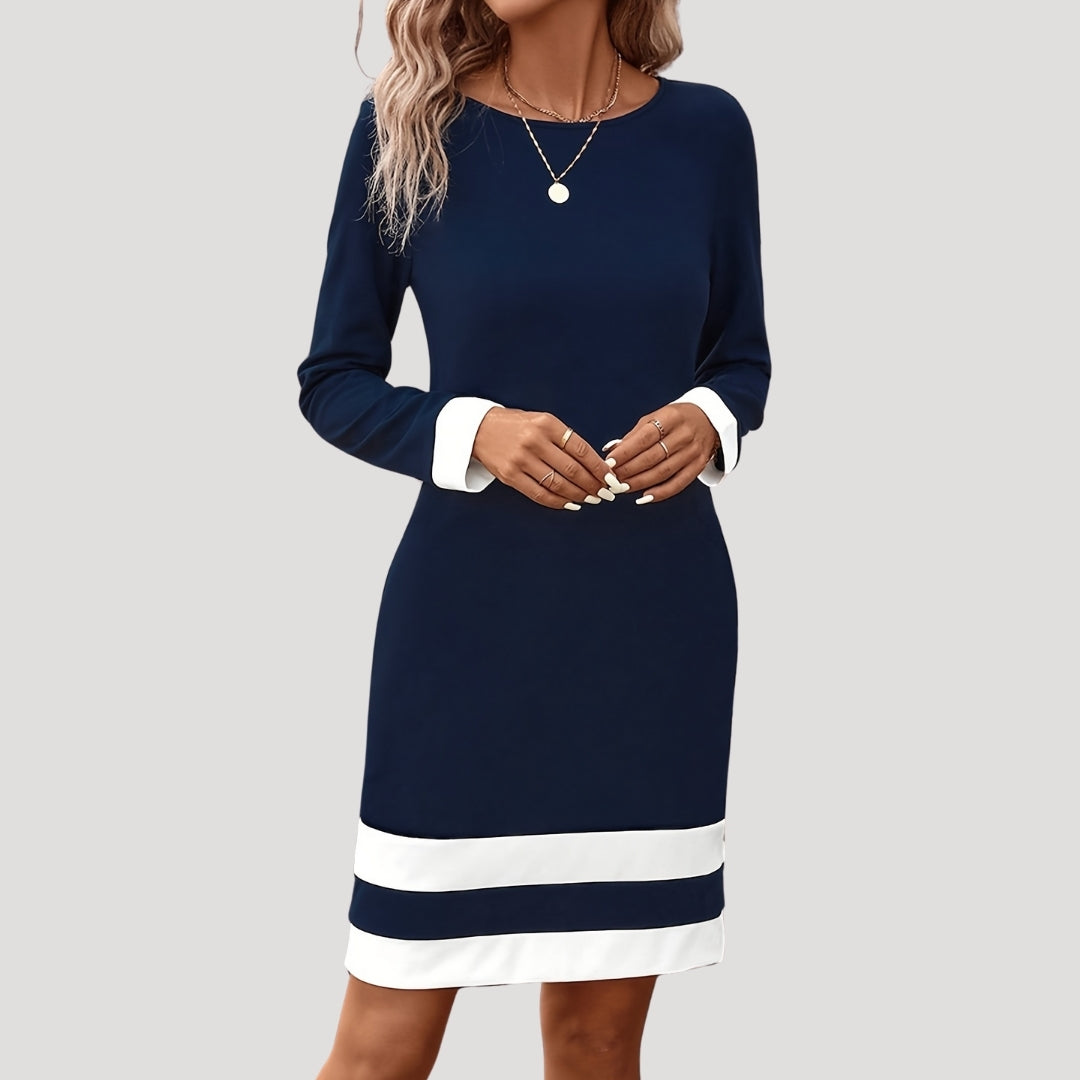 Rina Damen Kleid | Mittellang mit Rundhalsausschnitt, Langarm, Vielseitig Kombinierbar