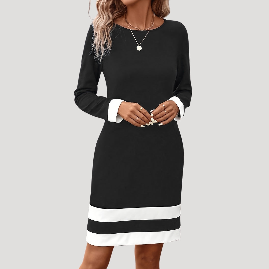 Rina Damen Kleid | Mittellang mit Rundhalsausschnitt, Langarm, Vielseitig Kombinierbar