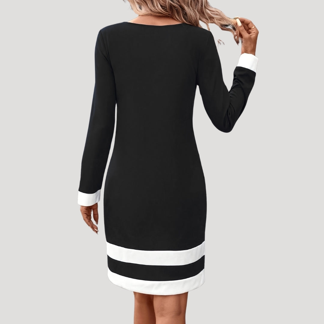 Rina Damen Kleid | Mittellang mit Rundhalsausschnitt, Langarm, Vielseitig Kombinierbar
