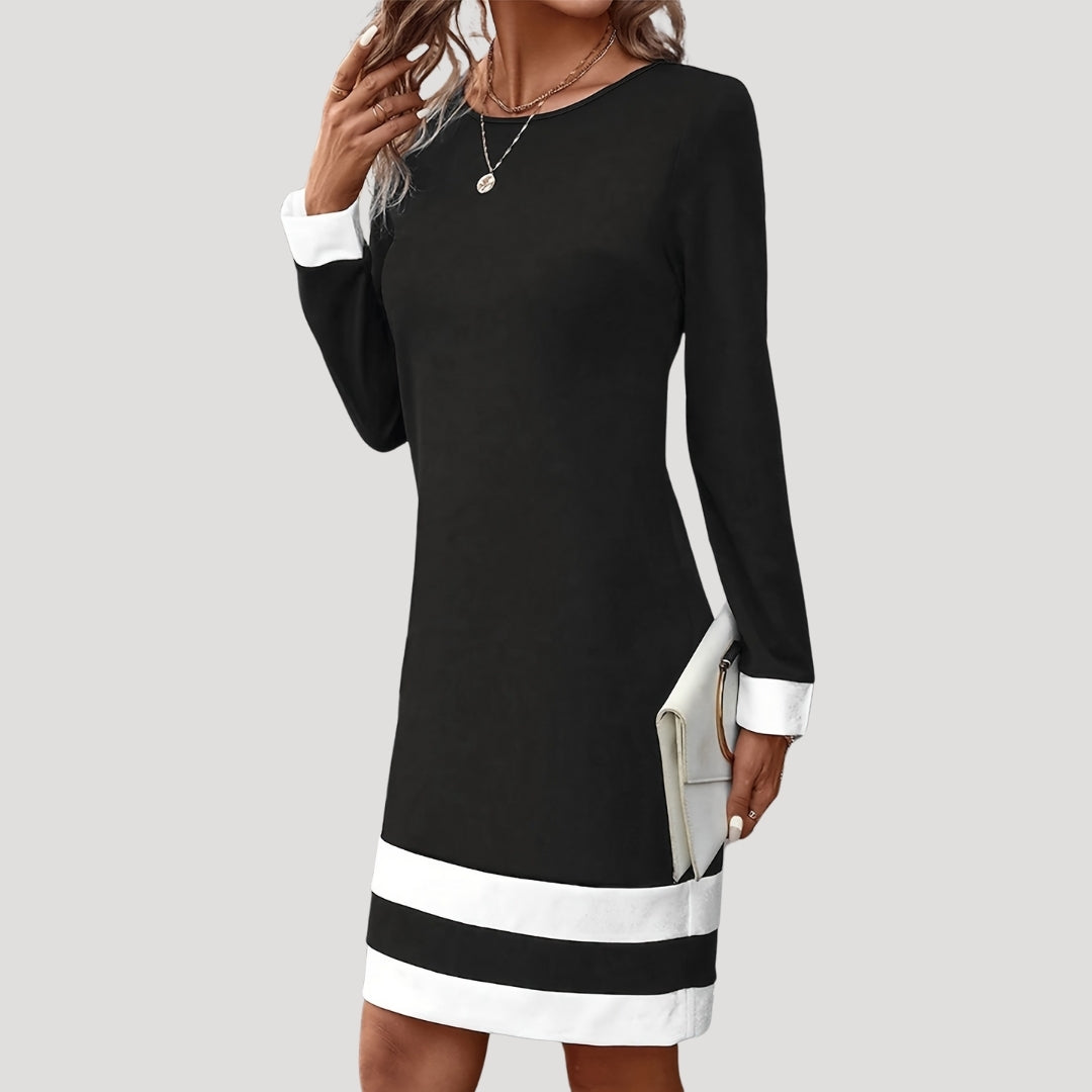 Rina Damen Kleid | Mittellang mit Rundhalsausschnitt, Langarm, Vielseitig Kombinierbar