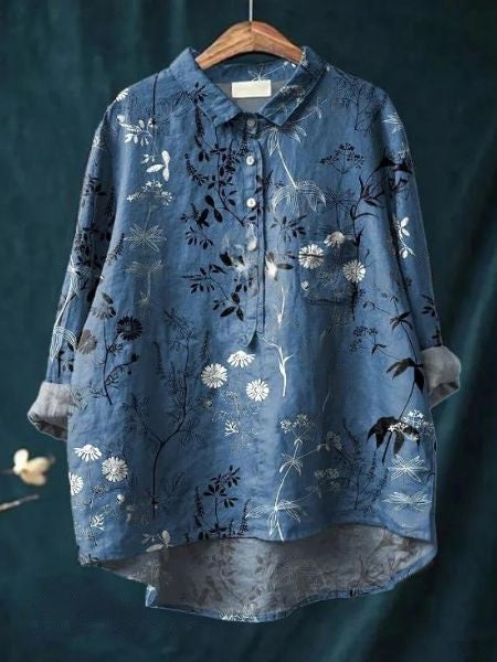 Rosa Damen Hemdbluse | Aquarell Blumenmuster, Oversized- M-4XL