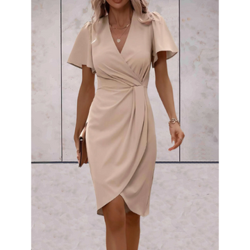 Rosa Damen Wickelkleid | V-Ausschnitt mit Flatterärmeln- S/M/L/XL
