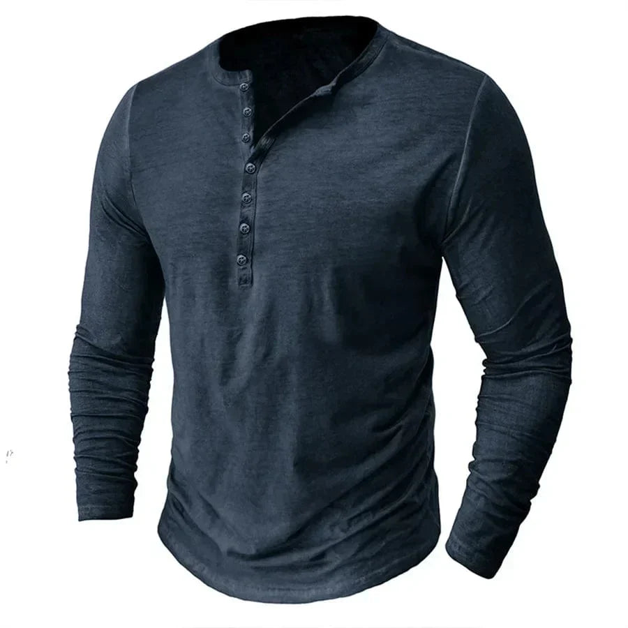 Werner Taupe Henley Langarmshirt für Herren | Klassischer Slim-Fit | Alltag und Freizeit - S/M/L/XL/2XL/3XL