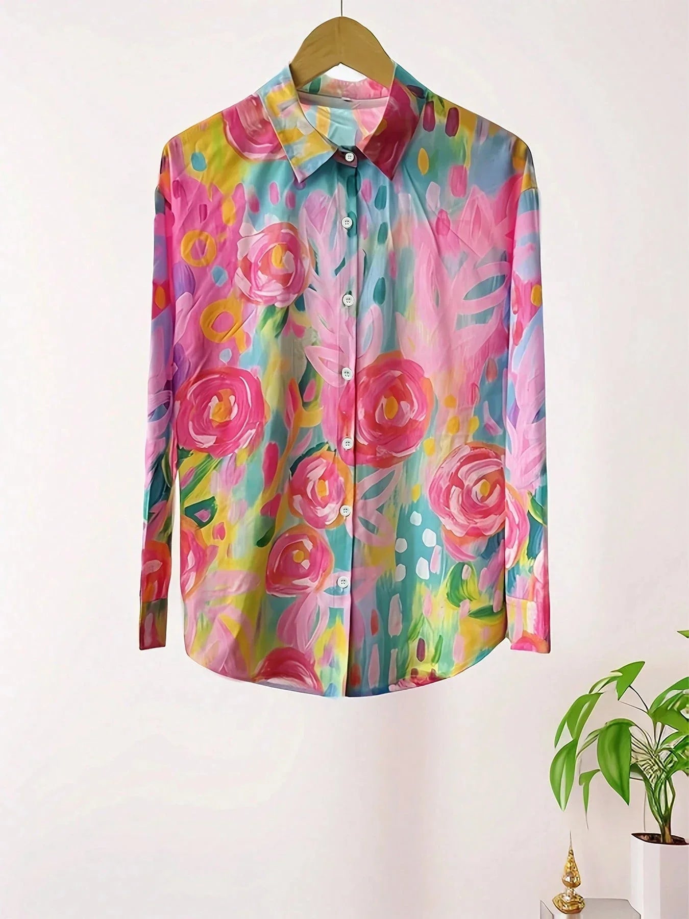 Vreni Pink Bedruckt Geblümt Button-Down Bluse für Damen | Luftige Relaxed Passform | Alltag und Freizeit | Inkl. Seitentaschen - S-5XL