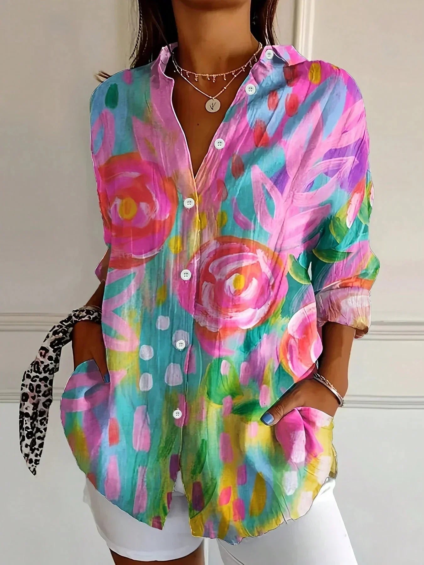Monika Rosa Bedruckte Langarm-Bluse für Damen | Lockere Passform Floraler Stil | Alltag & Urlaub - S-4XL