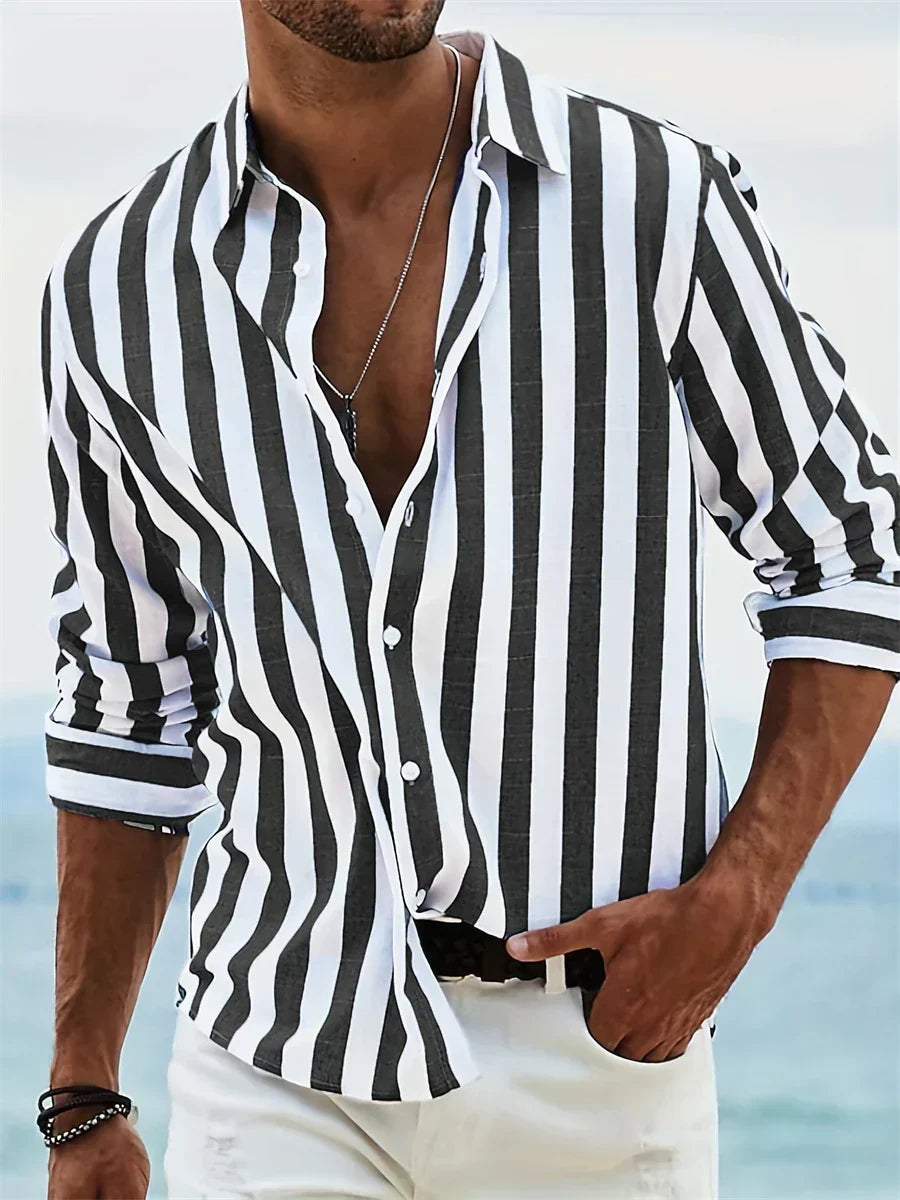Peter Rosa Gestreiftes Langarm-Hemd für Herren | Lockerer Casual-Fit | Sommer und Strand - S/M/L/XL/2XL