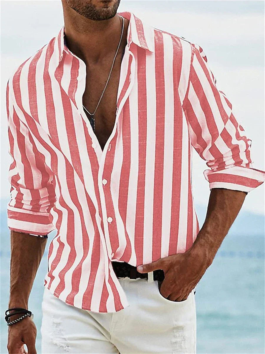 Peter Rosa Gestreiftes Langarm-Hemd für Herren | Lockerer Casual-Fit | Sommer und Strand - S/M/L/XL/2XL