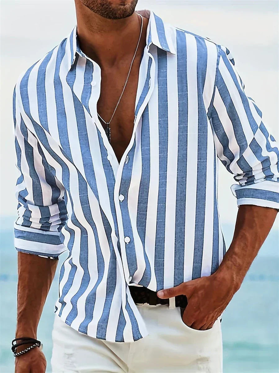 Peter Rosa Gestreiftes Langarm-Hemd für Herren | Lockerer Casual-Fit | Sommer und Strand - S/M/L/XL/2XL