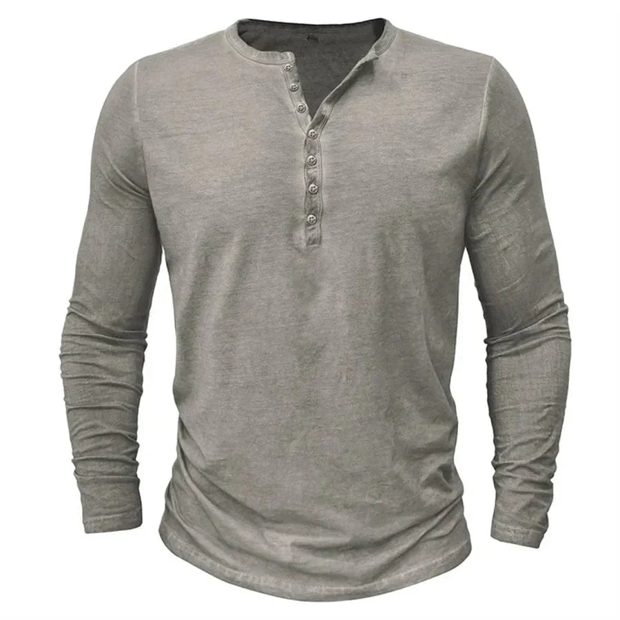 Werner Taupe Henley Langarmshirt für Herren | Klassischer Slim-Fit | Alltag und Freizeit - S/M/L/XL/2XL/3XL