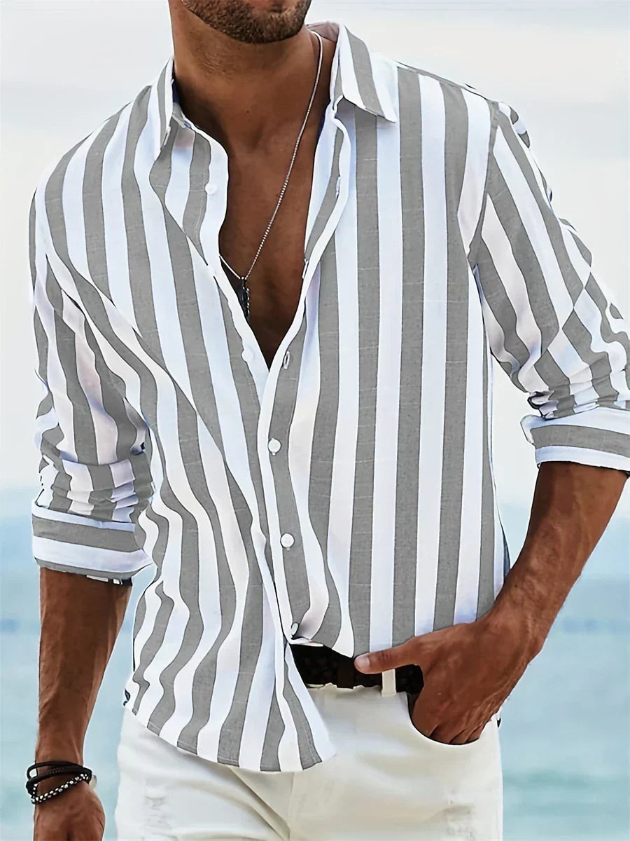 Peter Rosa Gestreiftes Langarm-Hemd für Herren | Lockerer Casual-Fit | Sommer und Strand - S/M/L/XL/2XL