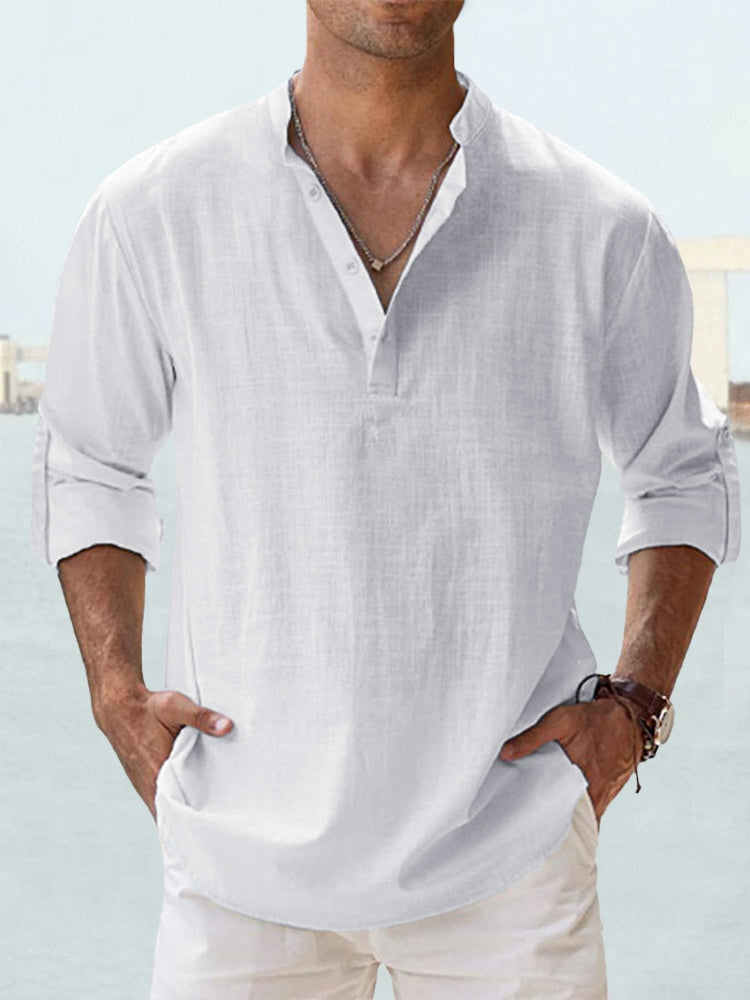 Josef Helles Blau Leinen Henley Hemd für Herren | Atmungsaktiv Entspannte Passform - XS-4XL