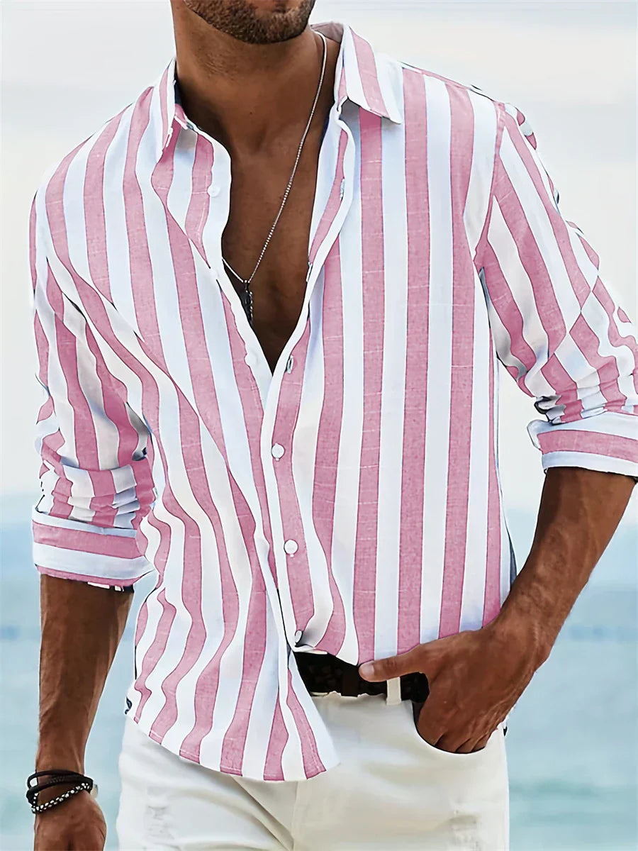 Peter Rosa Gestreiftes Langarm-Hemd für Herren | Lockerer Casual-Fit | Sommer und Strand - S/M/L/XL/2XL