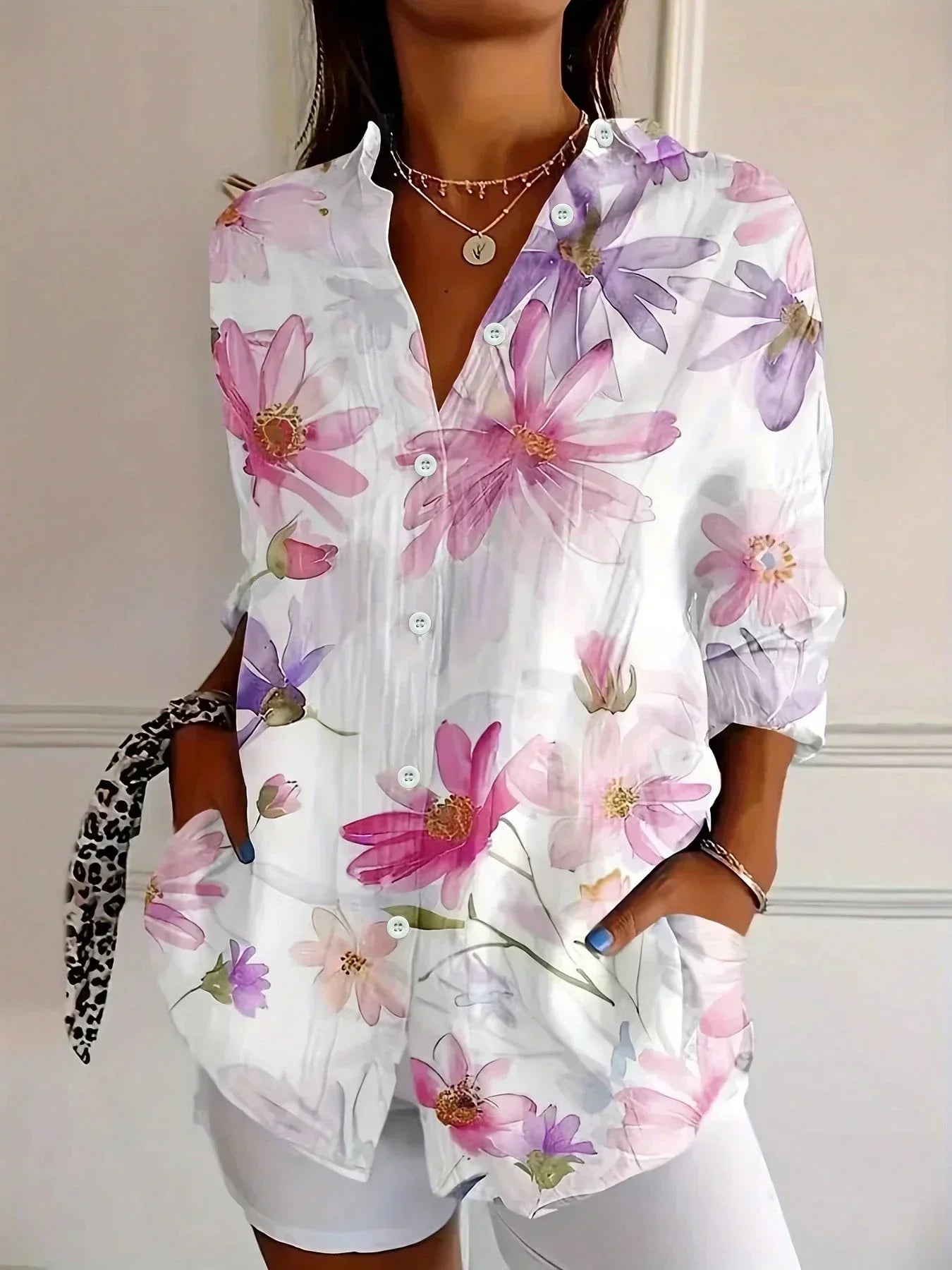 Monika Rosa Bedruckte Langarm-Bluse für Damen | Lockere Passform Floraler Stil | Alltag & Urlaub - S-4XL