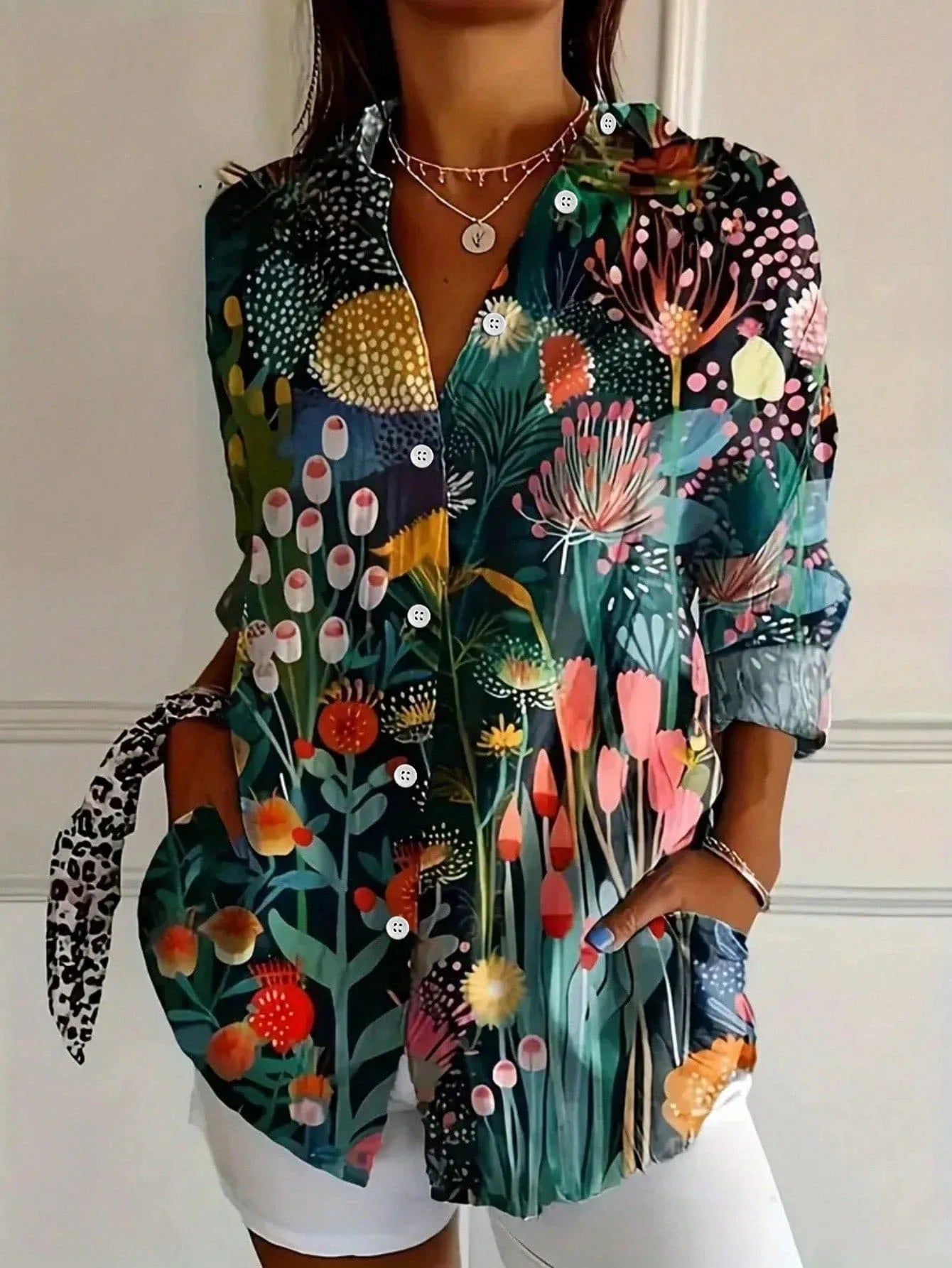 Monika Rosa Bedruckte Langarm-Bluse für Damen | Lockere Passform Floraler Stil | Alltag & Urlaub - S-4XL