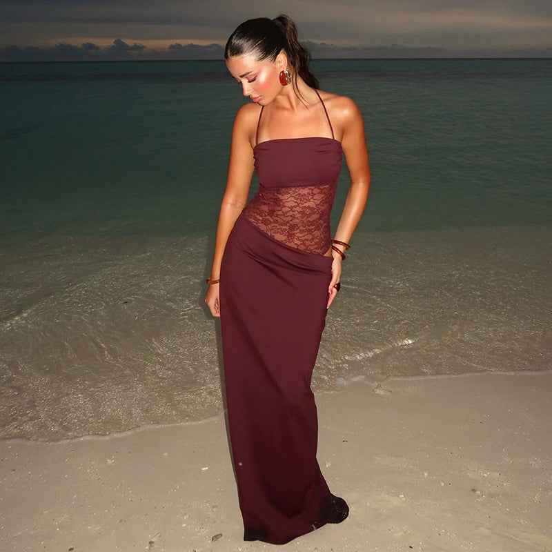 Sina Damen Maxikleid | Transparente Spitze, Figurbetont, Sommer Kleid Lang