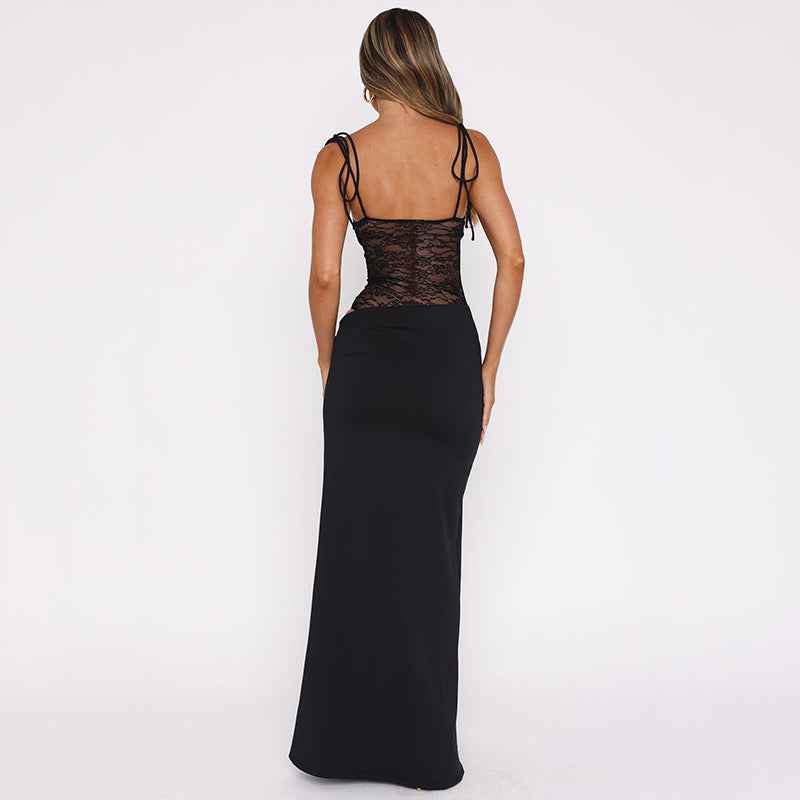 Sina Damen Maxikleid | Transparente Spitze, Figurbetont, Sommer Kleid Lang