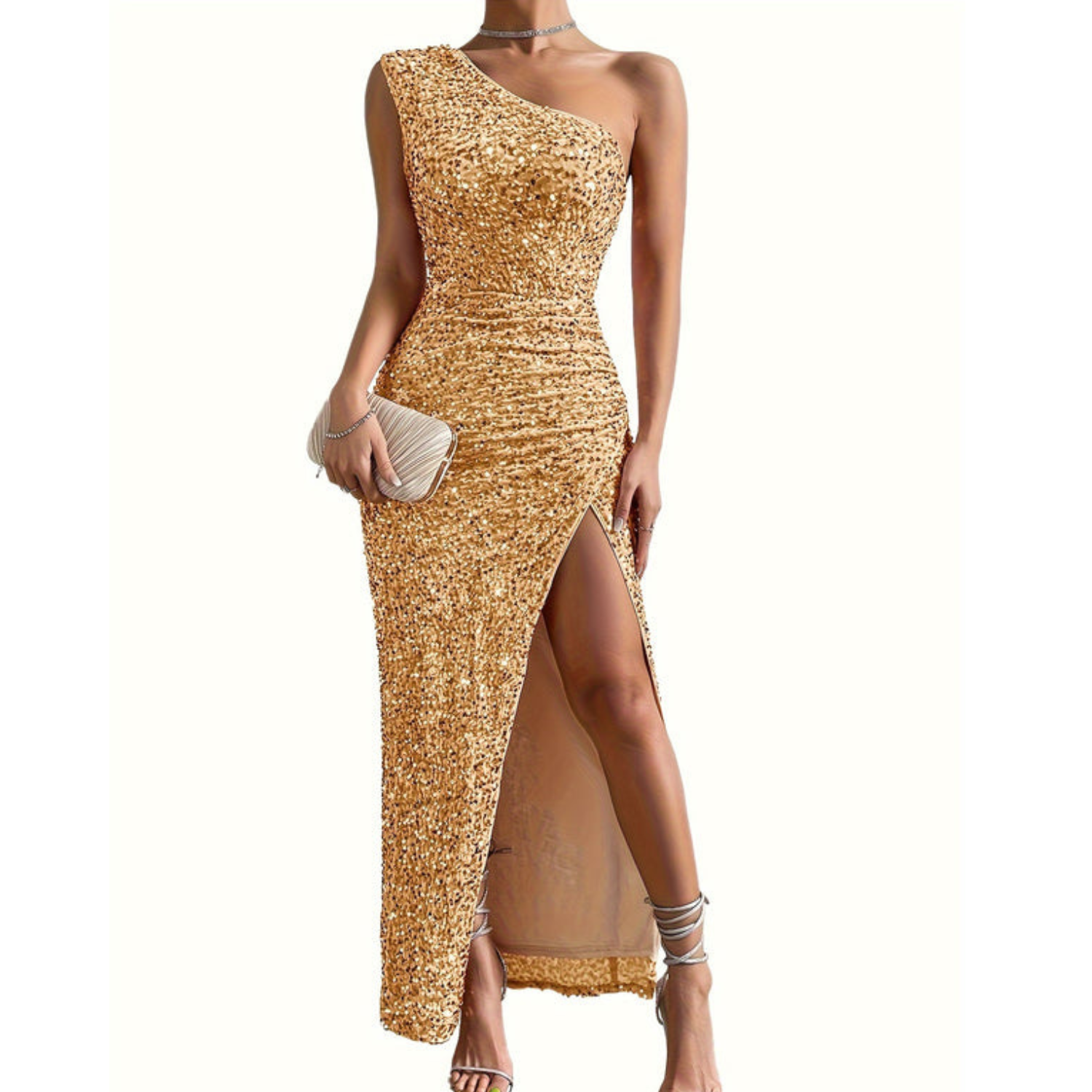Soleil Damen Kleid | Schulterfrei, Elegantes Schwarzes Kleid mit Seitlichem Schlitz