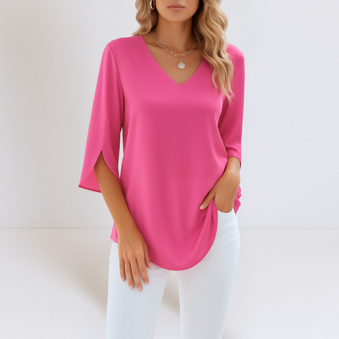 Sophie Damen Bluse | V-Ausschnitt, Geschlitzte Ärmel- S-2XL