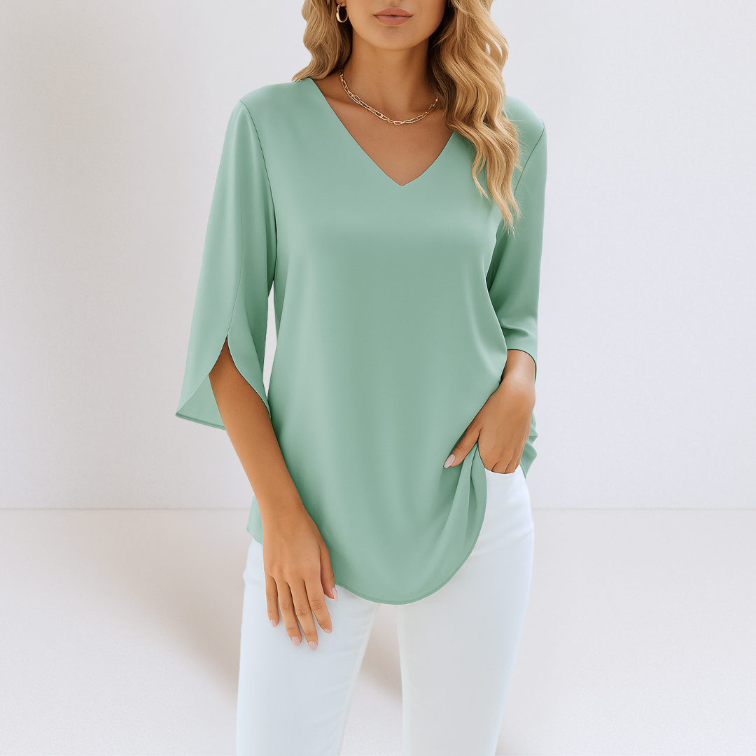 Sophie Damen Bluse | V-Ausschnitt, Geschlitzte Ärmel- S-2XL