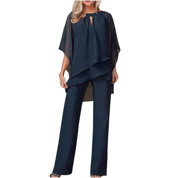 Sophie Damen Hosenanzug | Fließender Chiffon, Festlich Elegant- S-3XL
