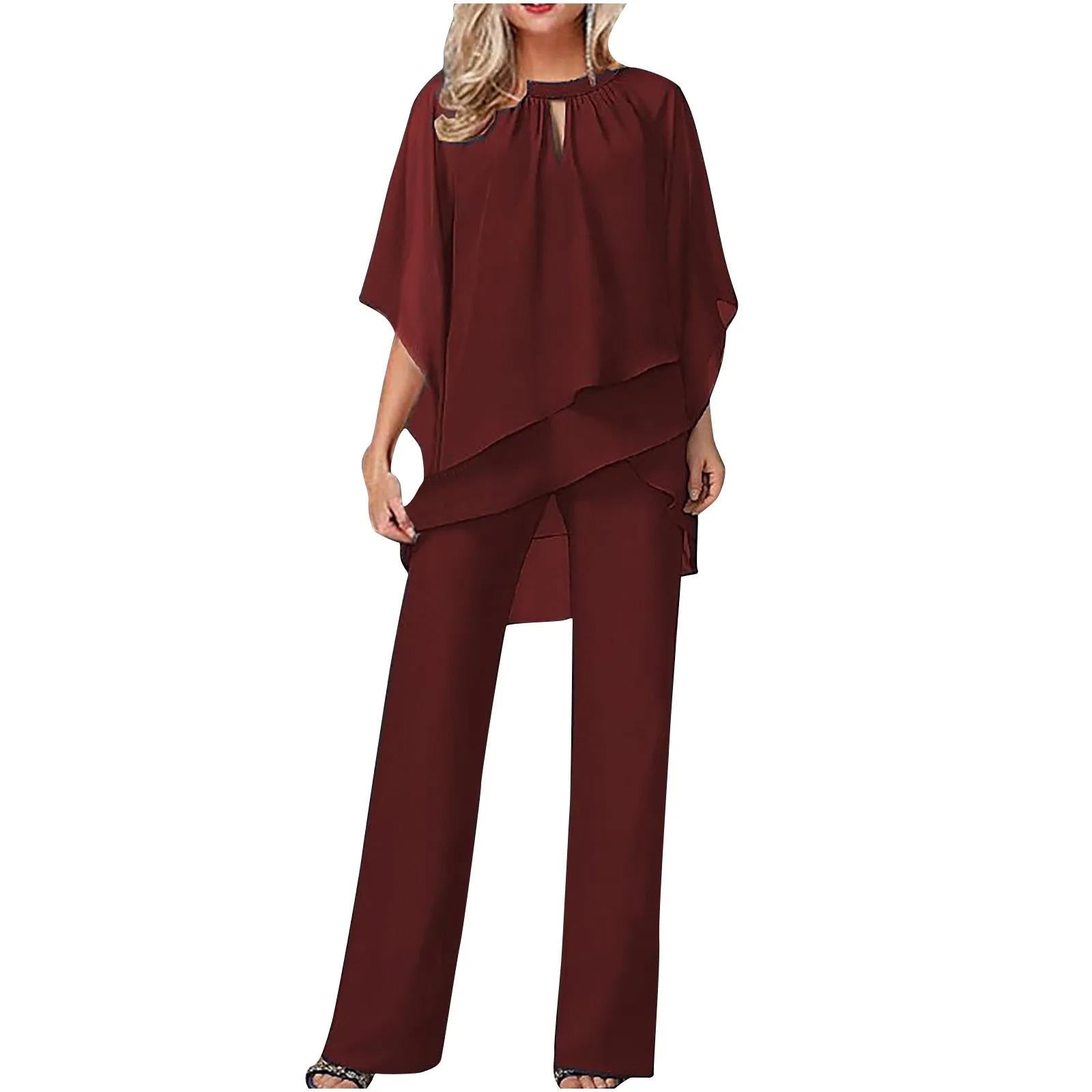 Sophie Damen Hosenanzug | Fließender Chiffon, Festlich Elegant- S-3XL