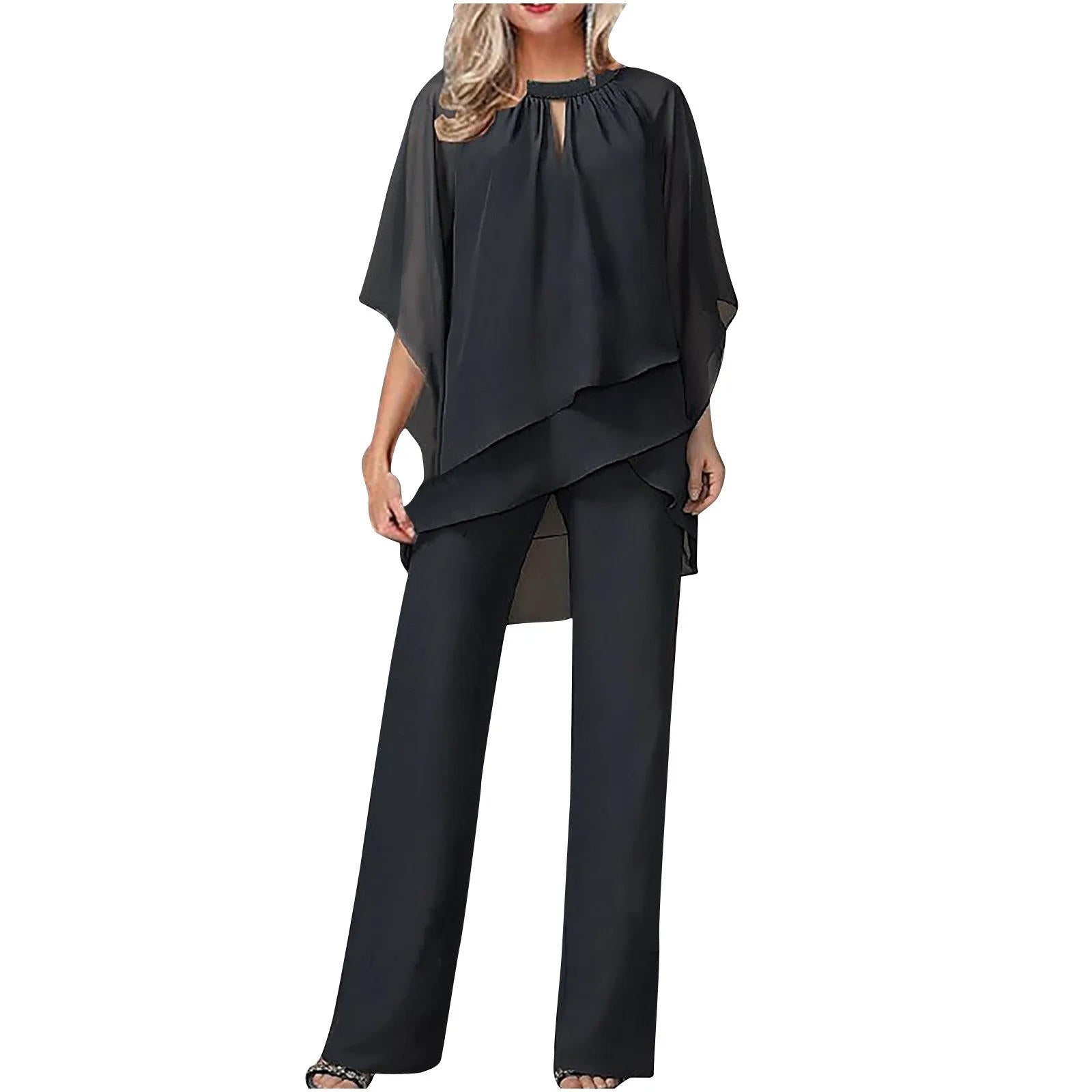 Sophie Damen Hosenanzug | Fließender Chiffon, Festlich Elegant- S-3XL