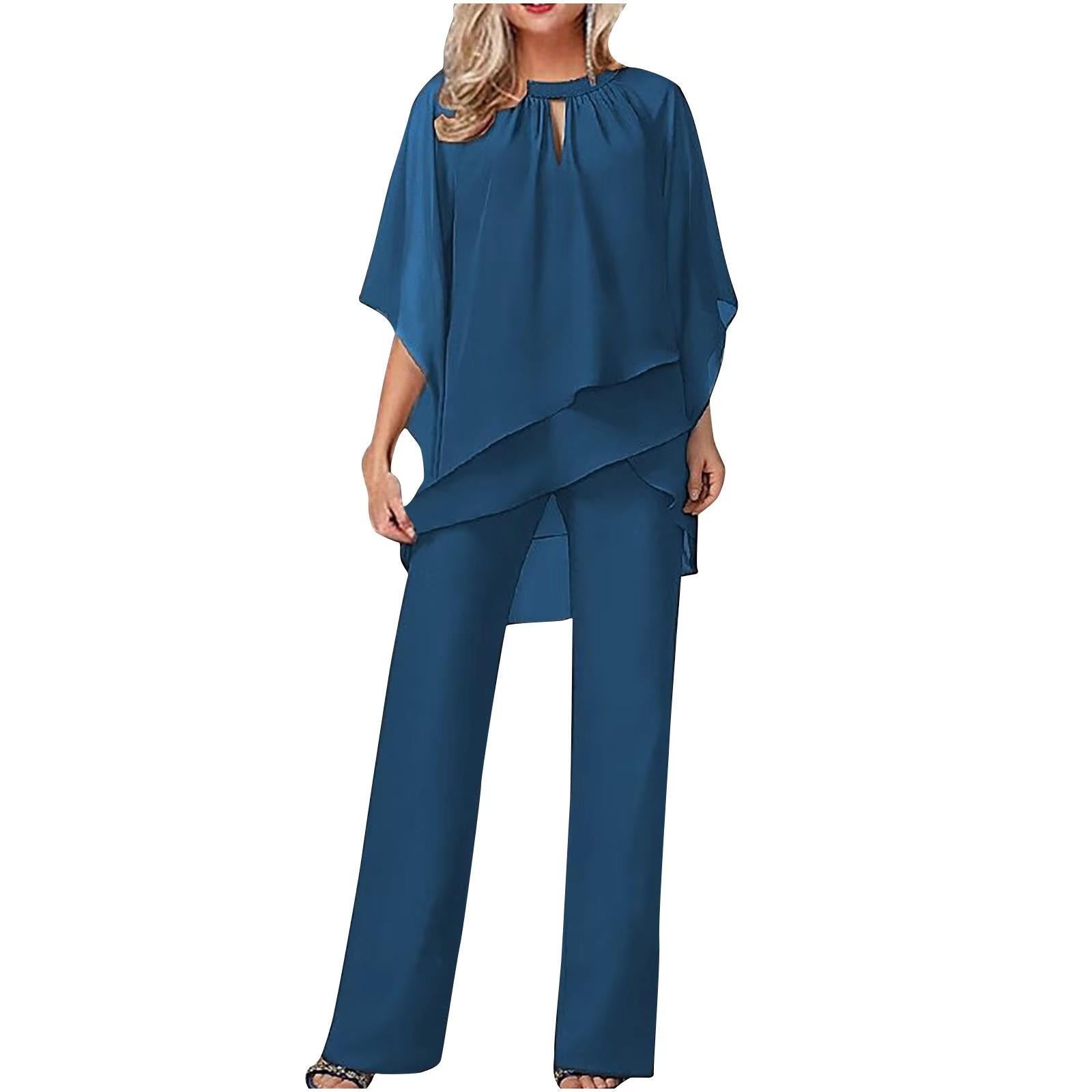 Sophie Damen Hosenanzug | Fließender Chiffon, Festlich Elegant- S-3XL