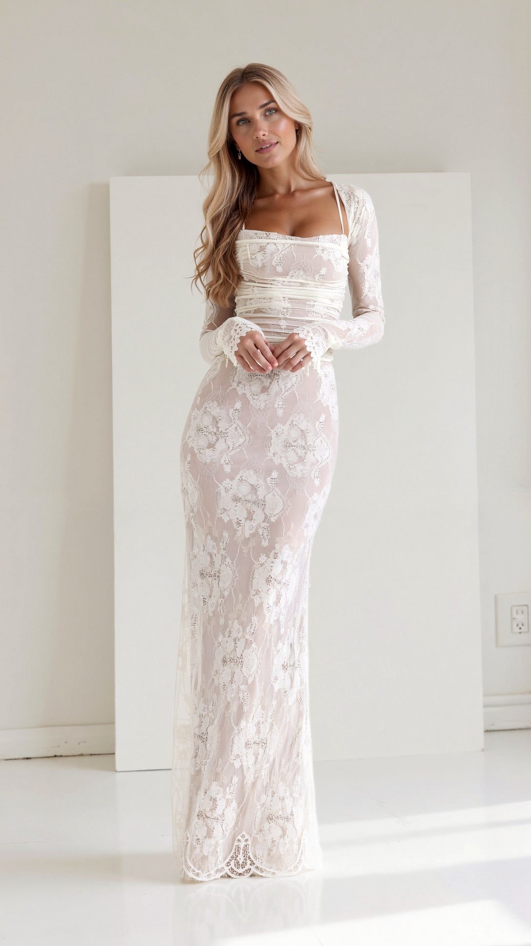 Sophie Damen Kleid | Elegantes Abendkleid Lang mit Spitzenmuster, Ideal für Hochzeitsgast- S-L