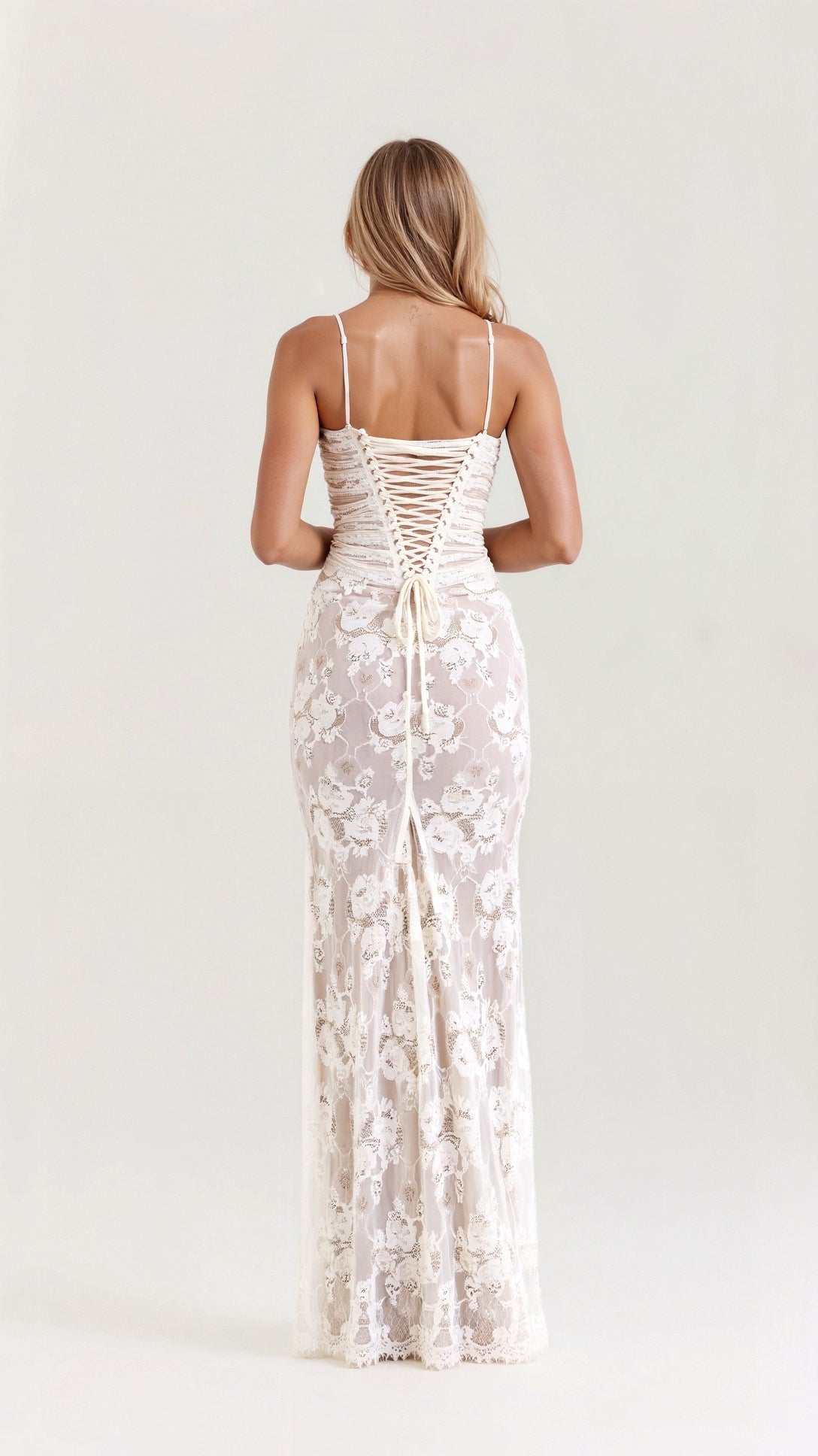 Sophie Damen Kleid | Elegantes Abendkleid Lang mit Spitzenmuster, Ideal für Hochzeitsgast- S-L