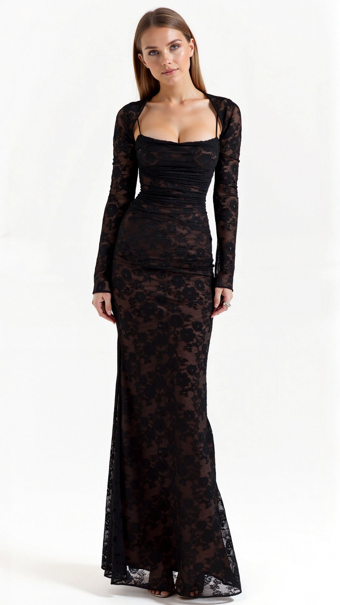 Sophie Damen Kleid | Elegantes Abendkleid Lang mit Spitzenmuster, Ideal für Hochzeitsgast- S-L