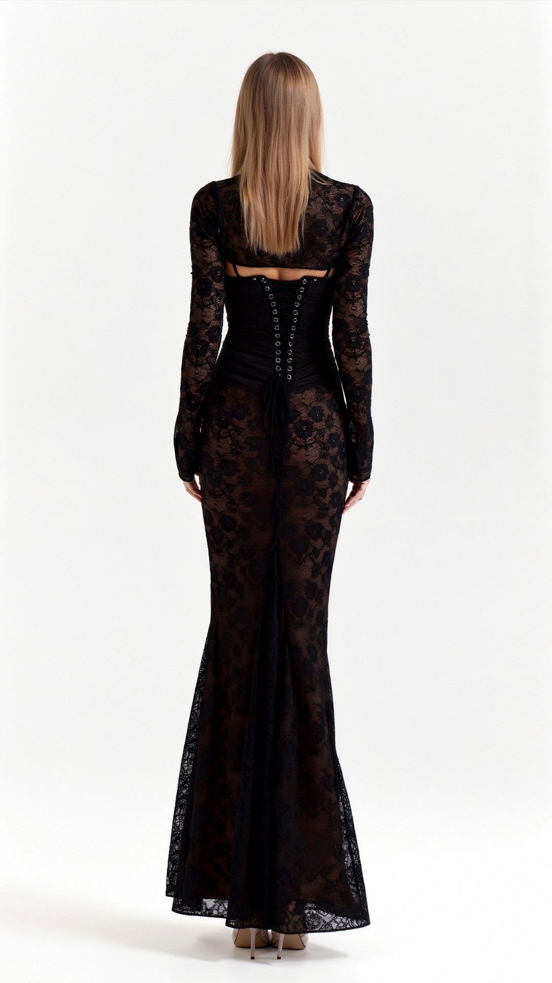 Sophie Damen Kleid | Elegantes Abendkleid Lang mit Spitzenmuster, Ideal für Hochzeitsgast- S-L