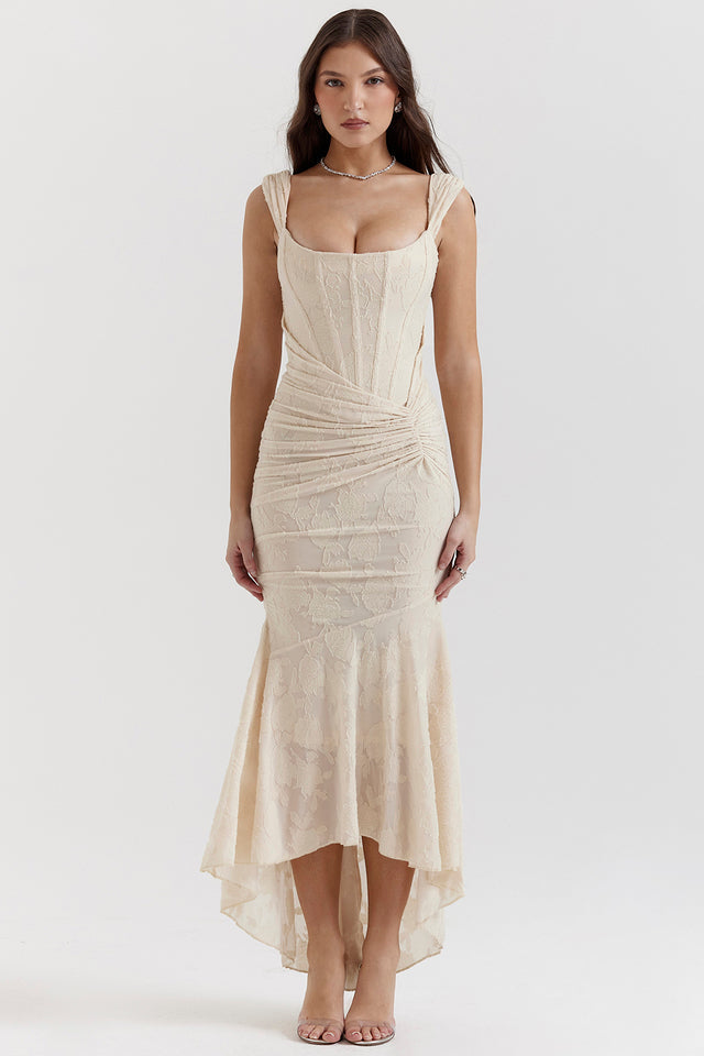Sophie Damen Midi Kleid | Figurbetont mit Spitzenakzenten