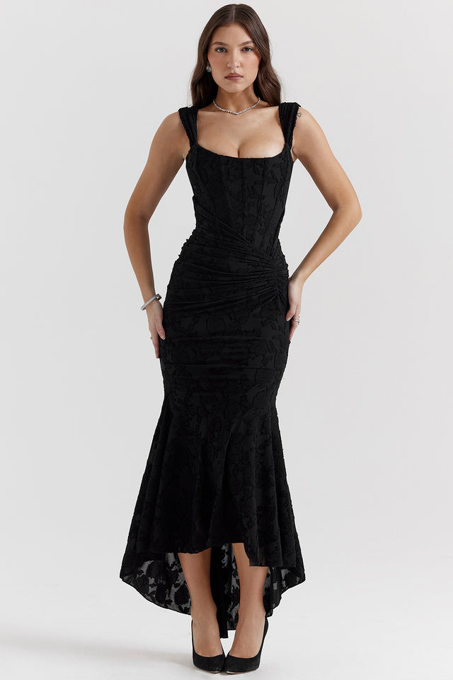 Sophie Damen Midi Kleid | Figurbetont mit Spitzenakzenten