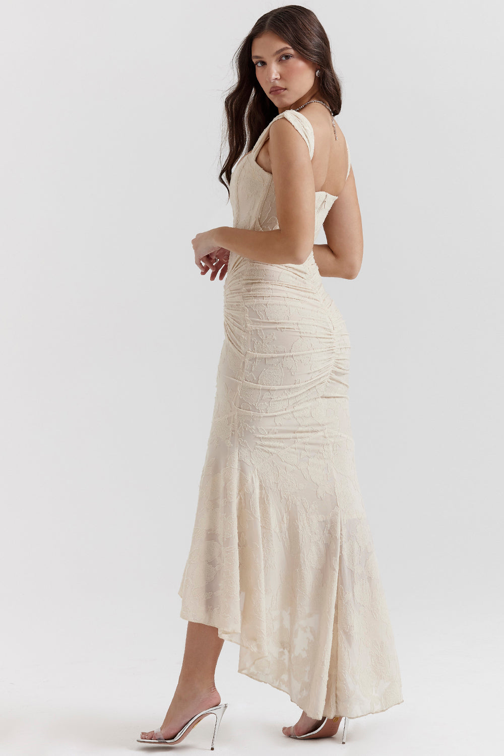 Sophie Damen Midi Kleid | Figurbetont mit Spitzenakzenten