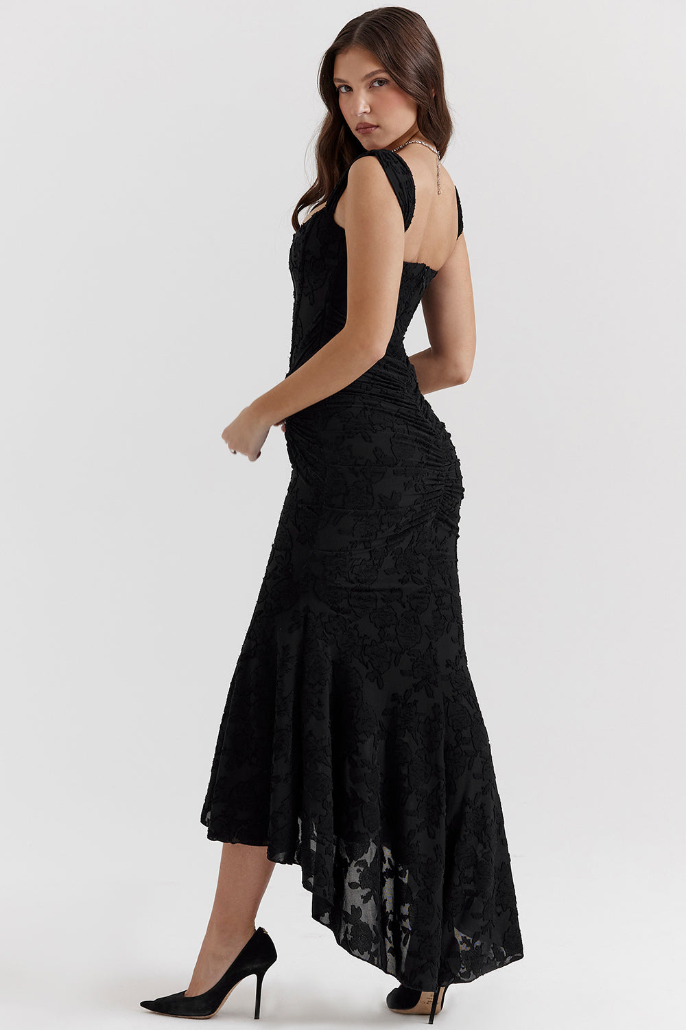 Sophie Damen Midi Kleid | Figurbetont mit Spitzenakzenten