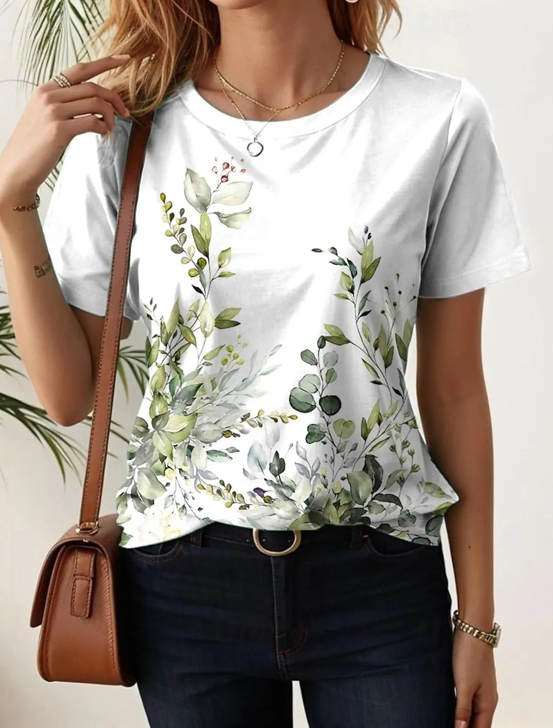 Monika Mehrfarbig Blumen Grafik Rundhals Kurzarm Damen Longshirt Baumwolle | Leicht Laessig Frisch Sommer Freizeit Oberteil | Bequem - S-5XL