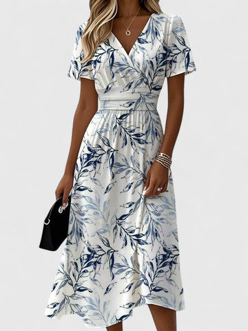 Sophie Damen Sommerkleid | V-Ausschnitt, Blättermuster, A-Linie- S-6XL
