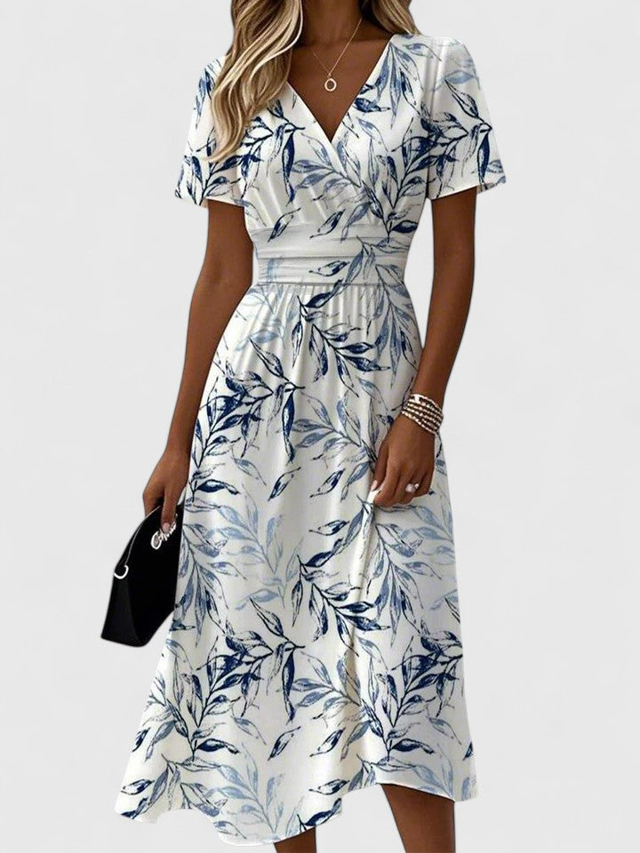 Sophie Damen Sommerkleid | V-Ausschnitt, Blättermuster, A-Linie- S-6XL