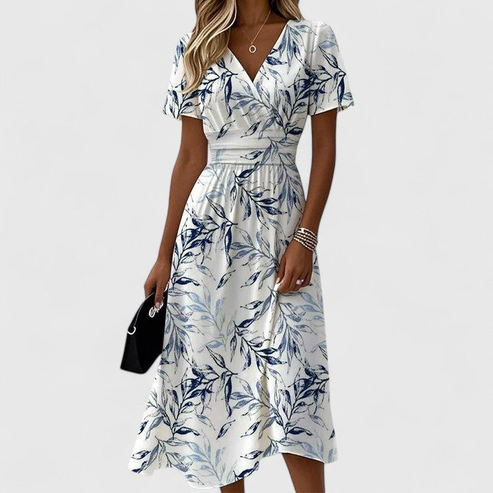 Sophie Damen Sommerkleid | V-Ausschnitt, Blättermuster, A-Linie- S-6XL