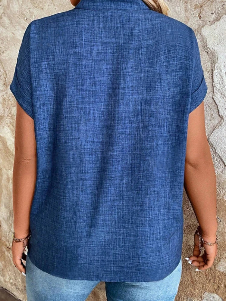 Rosemarie Blau V-Ausschnitt Fledermausaermel Damen Oberteil Leicht Locker | Elegant Laessig Frühling Sommer Freizeit Shirt | Bequem - S/M/L/XL/XXL