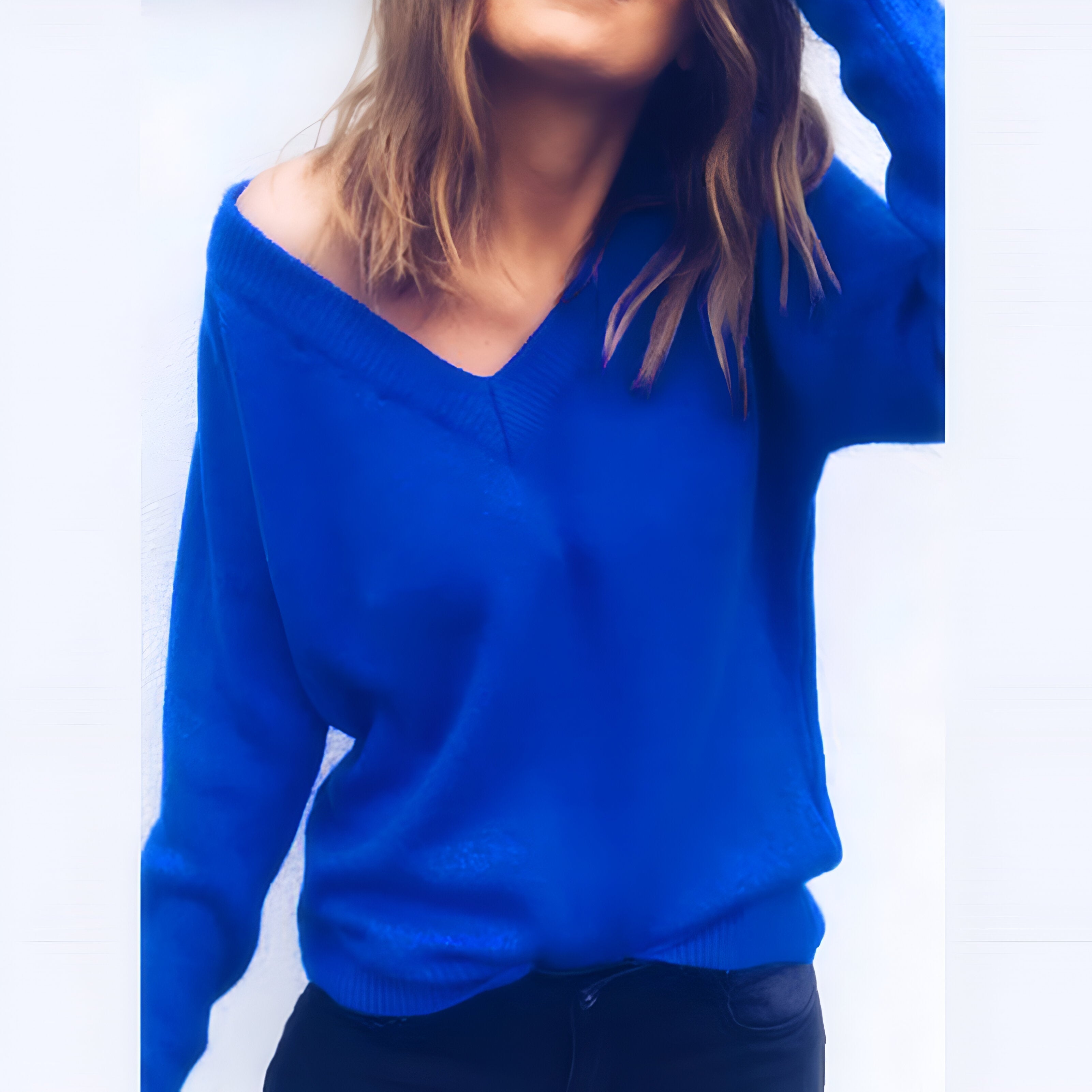Vela Damen Pullover | V-Ausschnitt, Locker Gestrickt, Einfarbig- S-2XL