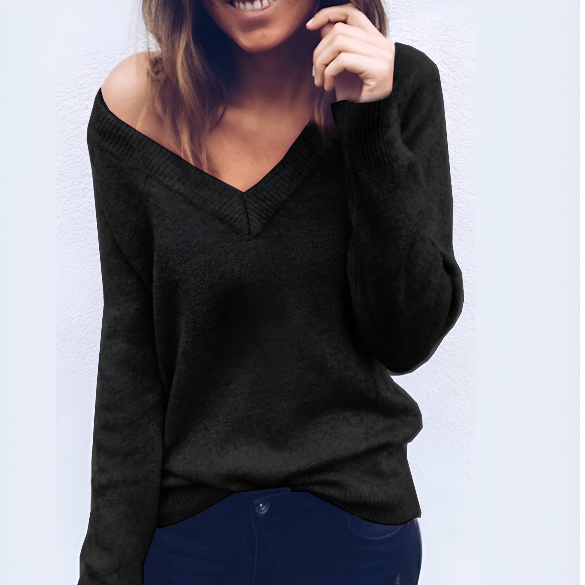 Vela Damen Pullover | V-Ausschnitt, Locker Gestrickt, Einfarbig- S-2XL