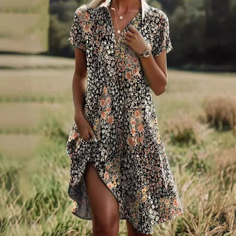 Heidi Grün Boho Print V-Ausschnitt Kurzarm Damen Maxikleid Taschen | Elegant Laessig Fliessend Sommer Strand Freizeit Kleid | Bequem - S-3XL