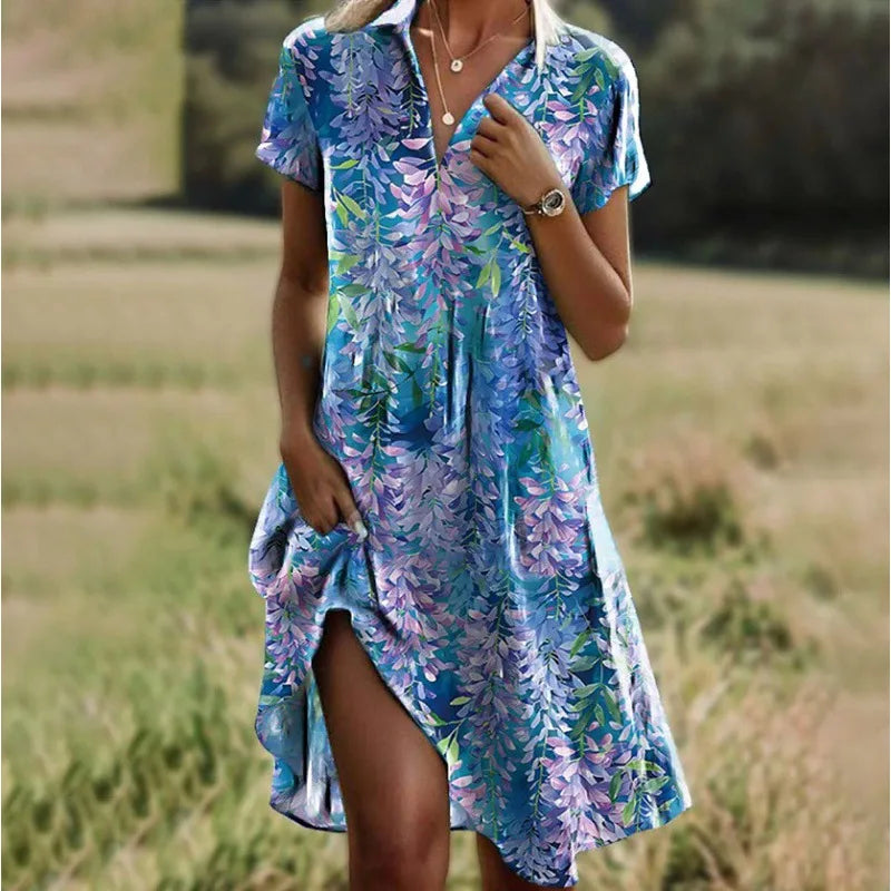 Heidi Grün Boho Print V-Ausschnitt Kurzarm Damen Maxikleid Taschen | Elegant Laessig Fliessend Sommer Strand Freizeit Kleid | Bequem - S-3XL